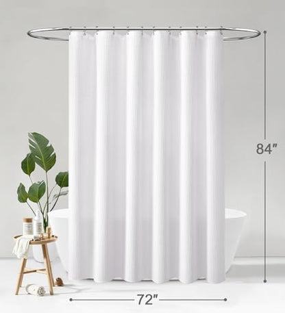 Extra Long Waffle Shower Curtain Heavyweight Cotton Fabric White 72Wx84L | Soft Cotton Cloth,3D Square Truely Waffle Washable, Hotel Luxury Spa, Shower Curtain Set for Bathroom 12 Plastic Hooks - color: White, size: Extra Long 72"W x 84"L