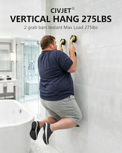 Gold Grab Bars for Bathtubs and Showers 2 Pack Suction Grab Bar, Heavy Duty Shower Handle Removable Bath Handrails for Seniors and Elderly, Bathroom Safety Grip No Drilling Waterproof