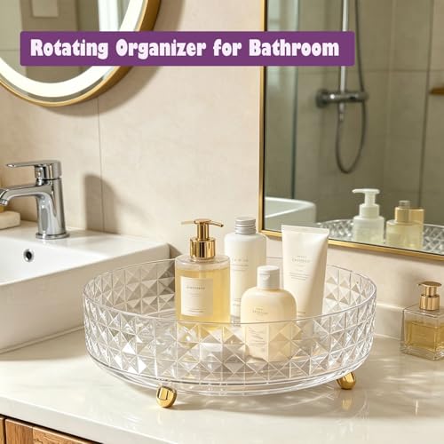 Non Skid Lazy Susan Turntable, Spice Rack Turntable, 9 Inch Spinning Organizer, 360 Degree Rotating Seasoning Organizer for Kitchen Pantry Cabinet Perfume Makeup Cosmetic Refrigerator, Clear