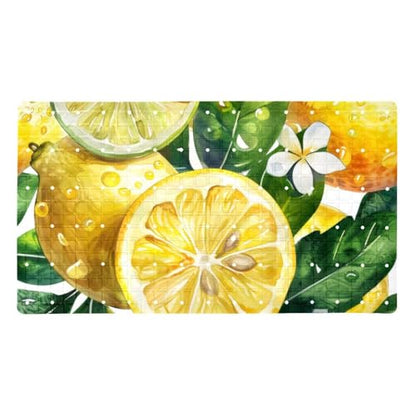 Bath Tub Mat Non Slip 15.1 x 26.8 Inch, Watercolor Seamless Fruit Lemon Eco Friendly Bathmat with Suction Cups Drain Holes Shower Tub Mats - color: Multi 02