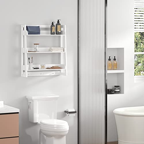 UTEX 3-Tier Ladder Shelf and Bathroom Wall Shelf, White