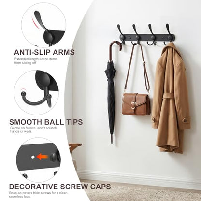 YUNISS Coat Rack Wall Mounted，4 Tri Stainless Steel Coat Hook for Coat Hat Robes Towel in Mudroom Entryway (Black, 1 Pack 4) - color: Black, size: 1 Pack 4