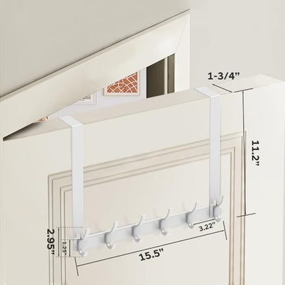 2 Pack Over The Door Hooks - NO NAIL over door hanger holder,NO ASSEMBLY REQUIRED large over the door towel rack with 12 hooks, heavy duty hooks for bathroom,bedroom,hanging towels,coats (White)