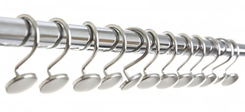 BINO | Shower Curtain Hooks - Brushed Nickel - Set of 12 | Hooks Shower Curtain | Shower Curtain Rings Hooks | Rust Proof Shower Curtain Hooks | Bathroom Shower Hooks For Curtain | Bathroom Essentials - color: Brushed Nickel
