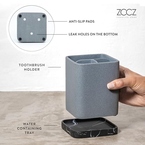 Toothbrush Holder, Durable Countertop Resin Electric Toothbrush Toothpaste Makeup Brush Razor Holder Stand Bathroom Organizer with Detachable Tray - color: 2. Sand