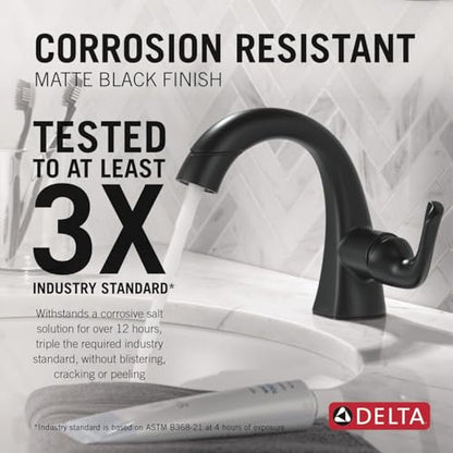 Delta Arvo 1 Hole Matte Black Bathroom Faucet with Sprayer, Single Hole Bathroom Sink Faucet with Pull Out Sprayer for Vanity, Push-Pop Drain, Matte Black 15840LF-BLPD - color: Matte Black