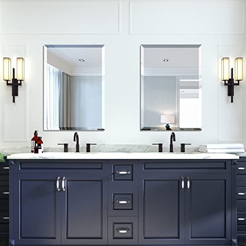 Beveled Mirror 20x28 Frameless Bathroom Wall Mirror Shatterproof | Modern Wall Mount Vanity Mirror, Hangs Horizontally or Vertically, for Over Sink, Living Room, Bedroom, Upgraded Packing - size: 28"L x 20"W
