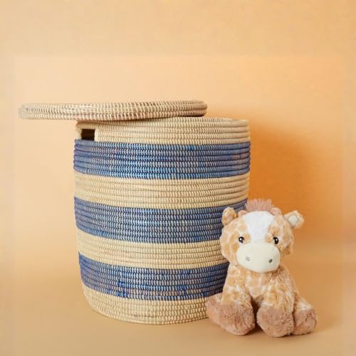 Small Blue Toy Storage Bin with Lid, Nursery, Boys Room, 16 Inch Tall, 16 Inch Wide - color: Small