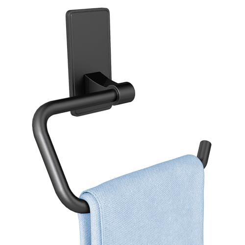 Towel Ring, Bathroom Hand Towel Holder,Metal Towel Hangers Wall-Mounted Hand Towel Rack for Bathroom, Easy to Adhesive, Matte Black - color: Matte Black, size: C-Shape(1-pack)