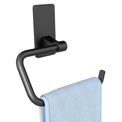 Towel Ring, Bathroom Hand Towel Holder,Metal Towel Hangers Wall-Mounted Hand Towel Rack for Bathroom, Easy to Adhesive, Matte Black - color: Matte Black, size: C-Shape(1-pack)