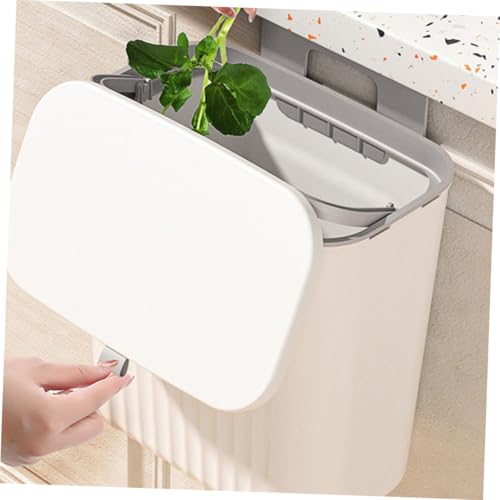 Hanging Kitchen Trash Can with Lid Wall-Mounted Waste Bucket Plastic Hook Holder Small Garbage Bin for Cabinet Door Bathroom and Rv Use