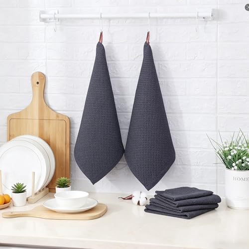 QUILTINA Kitchen Dish Cloths 6 Pack, 12 x 12 Inches, 100% Cotton Waffle Weave Dish Towels, Super Absorbent Quick Drying, Darkgrey - color: Dark Grey, size: 12 x 12 - 6 Pack