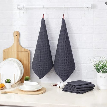 QUILTINA Kitchen Dish Cloths 6 Pack, 12 x 12 Inches, 100% Cotton Waffle Weave Dish Towels, Super Absorbent Quick Drying, Darkgrey - color: Dark Grey, size: 12 x 12 - 6 Pack