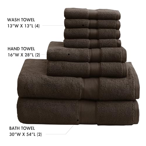 Madison Park 800GSM 100% Cotton Bathroom Bath Towel Set of 8, Brown | Long Staple, Highly Absorbent, Durable Hotel Spa Quality, Quick Dry, Double Stitched Hems, Lint Reducing, OEKO-TEX Certified - color: Brown, size: Multi-Sizes