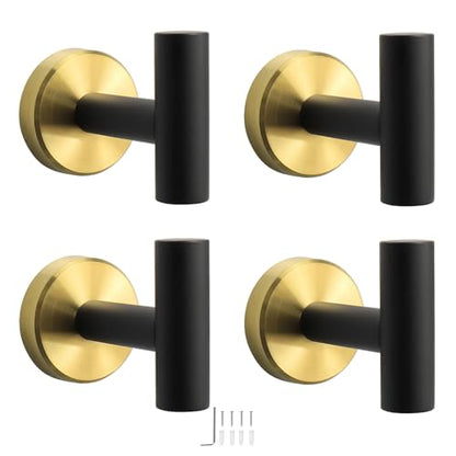 NearMoon Bath Towel Hooks- SUS 304 Stainless Steel Robe Hook Holder, Heavy Duty Coat Hook for Bathroom Livingroom Hotel Kitchen Garage, Wall Mounted (Black Gold, 4 Pack) - color: Black Gold, size: 4 Pack