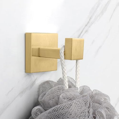 NearMoon Bath Towel Hooks -SUS304 Stainless Steel Square Clothes Robe Hooks Hanger, Heavy Duty Coat Hooks for Bathroom Livingroom Hotel Kitchen Garage, Wall Mounted (3 Pack, Chrome Gold) - color: Chrome Gold
