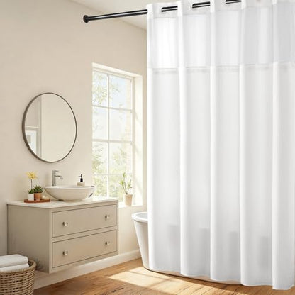RiverDream Heavyweight Waffle No Hook Shower Curtain with Liner,White,71x86 | Dotted Waffle,Snap-in Liner,Heavy Duty,Quick Dry,Mesh Top Window,With Bottom Magnets,Hotel-Grade,Washable,Extra Long Size - color: White, size: 71"W x 86"L (Pack of 1)