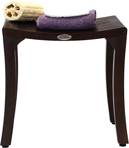 AquaTeak Patented 18" Asia Curve Mocha-Shield Teak Shower Bench - A. Bench | Durable, Water-Resistant Teak, Shower Chair & Shaving Foot Rest, Indoor/Outdoor Use