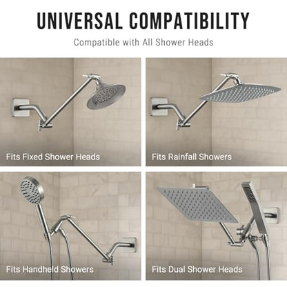 G-Promise 11 Inch Shower Extender with 6Inch Arm and Flange(Brushed Nickel) | Solid Brass Construction, Height and Angle Adjustable, Standard Connection Thread, All Installation Tools Included - color: Brushed Nickel, style: 11 Inch