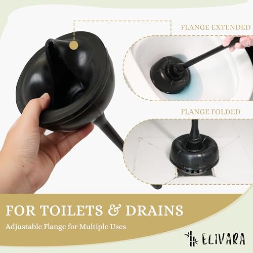 Toilet Plunger and Bowl Brush Combo with Dual-Compartment Holder – Heavy Duty Suction, Ergonomic Handles, Anti-Splash, Sleek Compact Design (Black)