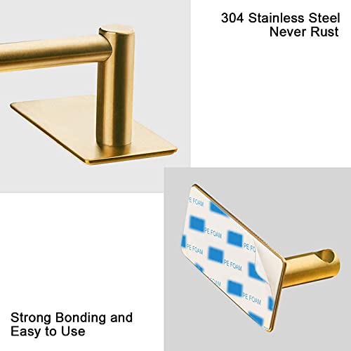 NearMoon Self Adhesive Bathroom Towel Bar- Stainless Steel Bath Wall Shelf Rack Hanging Towel Stick On Sticky Hanger Contemporary Style, NO Drilling (1 Pack, Brushed Gold, 16-Inch Towel Rack) - color: Brushed Gold, size: 16-Inch