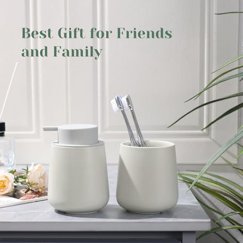 INGOFIN Ceramic Toothbrush Holder, 12 oz Grey Bathroom Toothpaste Cup | Toothbrush and Toothpaste Holder Cup for Bathroom Vanity and Hotel Countertop Organizer, for Cosmetic Makeup Office Pencils - color: Light Grey
