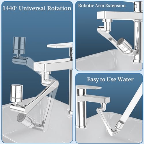 London Sunshine 1440° Swivel Faucet Extender, 2 Spray Modes Faucet Aerator Attachment with 360° Rotating Arm, Sink Tap Head Replacement for Kitchen & Bathroom Faucets with 20mm/22mm/24mm Threads - color: 1 Piece 1440°
