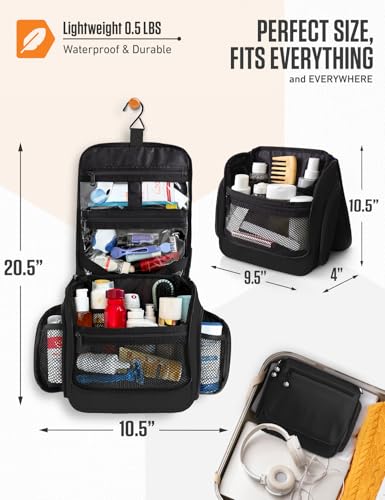 VENTURE 4TH Hanging Travel Toiletry Bag, 18 Compartments - Black | Hangs on rails, hooks or doors; stands upright. Removable TSA pouch. Water-resistant Nylon 290D Twill, reinforced stitching. - color: Black