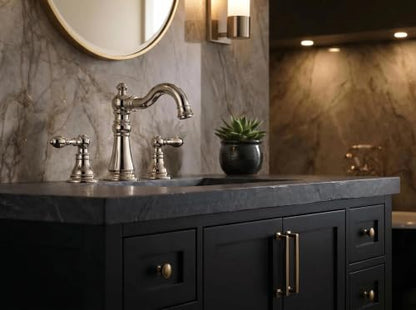 Polished Nickel 2-Handle 8 Inch Widespread Bathroom Faucet, 3 Holes | Derengge Traditional Widespread Sink Faucet, With Pop-Up Drain 360° Swivel Stainless Steel Spout,F-8805-PN - color: Polished Nickel