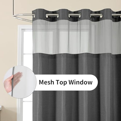 Colorful Star No Hook Waffle Shower Curtain with Snap in Fabric, Waterproof Shower Curtains with See Through Top Window, Small Stall Bathroom Curtain and Liner Set, 36'' x 75'', Charcoal Grey - color: Charcoal Grey, size: 36"W x 75"L (Pack of 1)