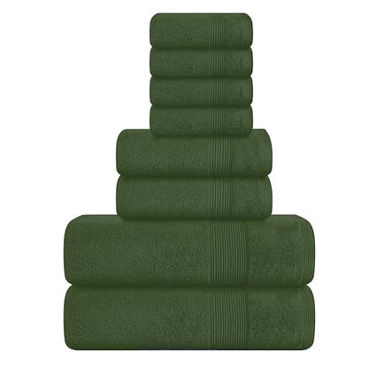 8 Piece Towel Set 100% Ring Spun Cotton, 2 Bath Towels 27x54, 2 Hand Towels 16x28 and 4 Washcloths 13x13 - Ultra Soft Highly Absorbent Machine Washable Hotel Spa Quality - Olive Green - color: Olive Green, size: 8 Piece Towel Set