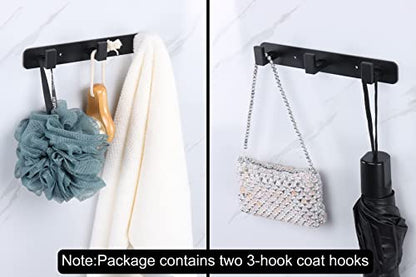 Coat Rack, Heavy Duty Stainless Steel 3 Tri Coat Hook Hanger, Wall Mounted Wall Hooks, Rustic Clothes Hook/Key Hook Rail for Bathroom Kitchen Entryway(2 Pack, 3 Hook Black) - color: Black, size: 3 Hook-2 Pcs