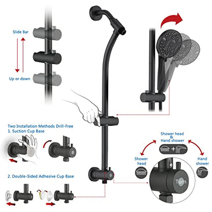 Modern Rainfall Shower Head with Handheld Shower Spray, 26-Inch Adjustable Height Slide Bar, High Pressure Dual Shower Head Combo, 3-Way Diverter for Easy Reach, 5-Foot Hose - Matte Black - color: Matte Black