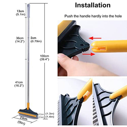 2 in 1 Cleaning Scrub Brush Grout Brush Scrape Floor Scrub Brush with Long Handle V-Shape Stiff Bristle Brush Scrubber with Squeegee 120°Rotating Shower Scruber for Cleaning Bathroom Glass Wall - color: Yellow