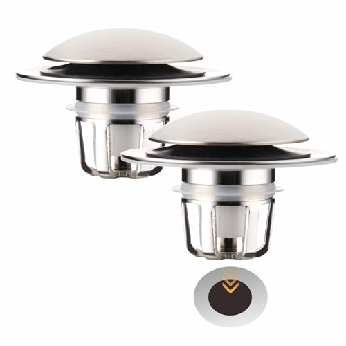 WELLUP Bathroom Sink Stopper,Sink Drain Stopper Pop Up Strainer Brushed | 2 Pack Brushed Sink Stopper Replacement,Bathroom Sink Drain Stopper with Hair Catcher,Fit 1 1/8"-1 1/2",Anti-Clogging Design - color: Brush