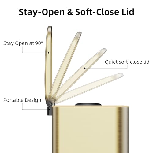 KSSKSS 2.6 Gallon/10L Slim Stainless Steel Bathroom Trash Can with Soft Close Lid, for Narrow Spaces,Bathroom, Bedroom (Titanium Gold) - color: Gold