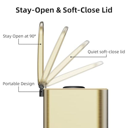 KSSKSS 2.6 Gallon/10L Slim Stainless Steel Bathroom Trash Can with Soft Close Lid, for Narrow Spaces,Bathroom, Bedroom (Titanium Gold) - color: Gold