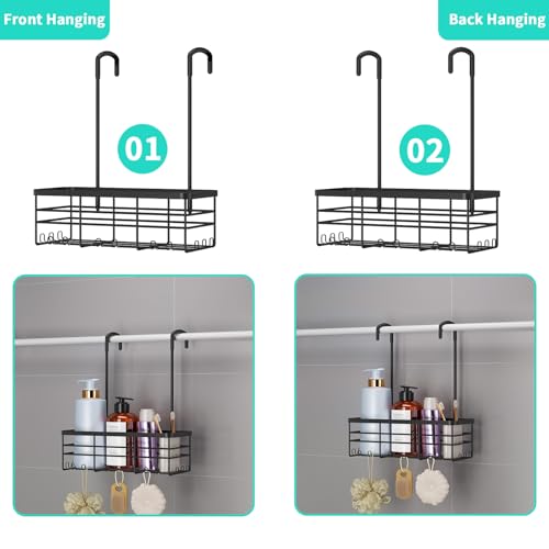 HapiRm Hanging Shower Caddy Organizer - No Drilling Shower Organizer with Hooks, Rustproof & Waterproof 304 Stainless Steel Bathroom Shelves - Black (1 Basket) - color: Black-1 Basket