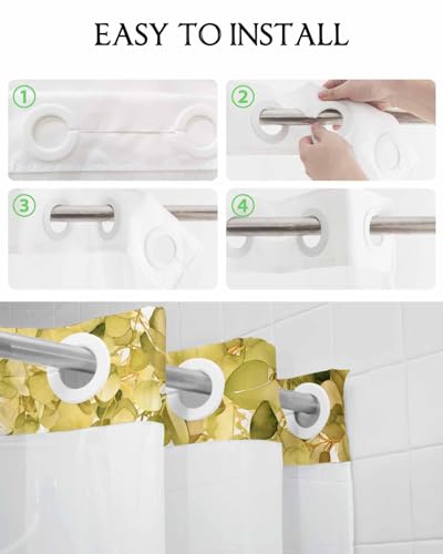 No Hook Shower Curtain and Snap in Liner Set, Yellow Eucalyptus Fabric Bathroom Stall Shower Curtains 48x72, See Through Mesh Top Window, Spring Summer Botanical Floral Leaves Country Hotel Style - color: Yellow, size: 48"W x 72"L (Pack of 1)