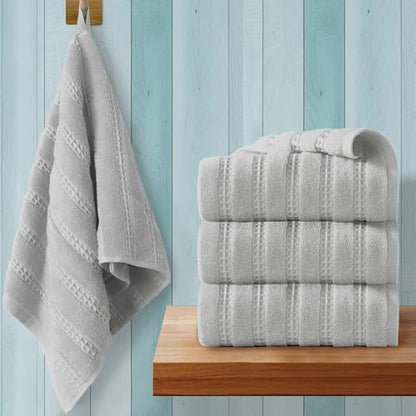 VOOVA & MOVAS Hand Towels 4PC,13"x30", 100% Cotton,with Loop,Gray | Waffle Weave Fabric, Soft Lightweight & Absorbing, Quick Dry & Non-fading, Unshrinkable - color: Gray - Grey