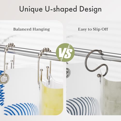 AmazerBath Shower Curtain Hooks, Metal Shower Curtain Rings Rust Proof, Double Sided Shower Curtain Hooks for Shower Curtain Liner Smooth Brushed Nickel Shower Hook Rings for Bathroom, Set of 12 - color: Nickel, style: Modern