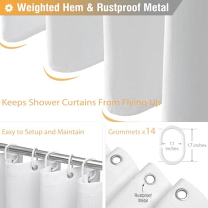 84x72 Wide Linen Textured Waterproof Cloth Thick Shower Curtain, White | Wide Size, 230GSM Polyester, Heavy Duty Fabric, Weighted Hem, 14 Plastic Hooks, Modern Luxury Hotel Style, Machine Washable - color: White, size: 84"W x 72"L (Pack of 1)