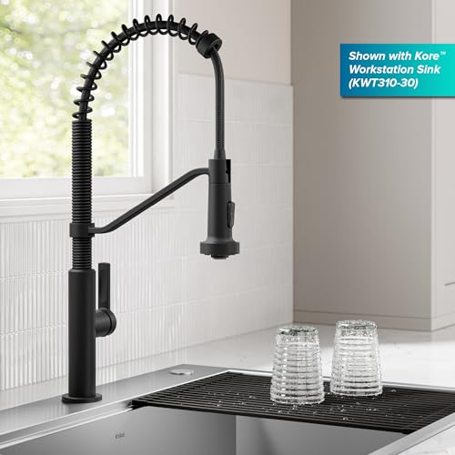 KRAUS Oletto Commercial Style 2-Function Single Handle Pull Down Kitchen Faucet in Matte Black, KPF-2643MB - color: Matte Black, style: Commercial Style Faucet