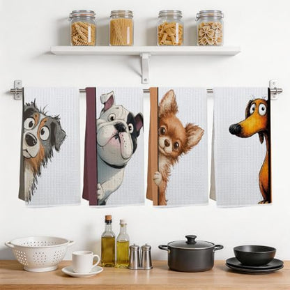 4 Pcs Funny Dog Kitchen Towels, Cute Dogs Gifts Hand Towels 14 x 24 Inches - color: Multi 0152