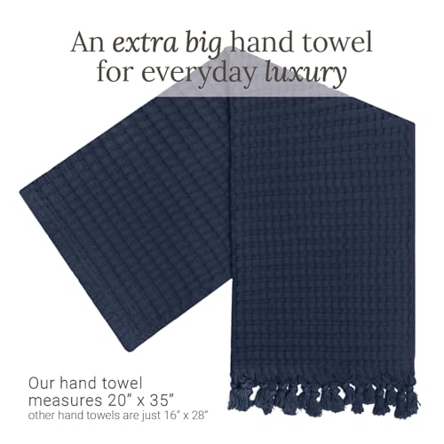 GILDEN TREE Decorative Waffle Hand Towels for Bathroom, 20x35 Large, Quick Drying Fingertip Towel, 2 Pack, Modern Style (Midnight Blue)