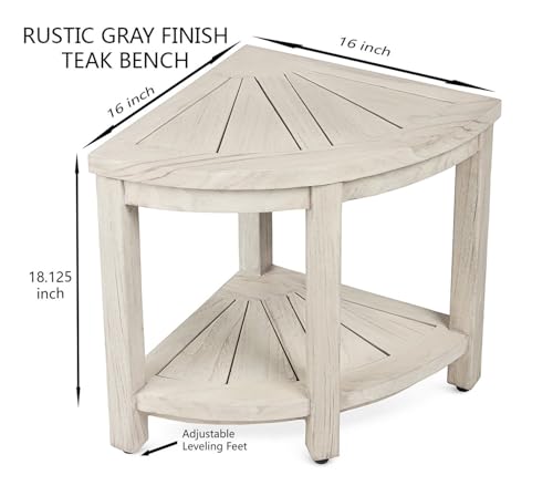 TeakCraft Gray Teak Shower Bench Seat for Bathroom - Waterproof Shower Stool - Fully Assembled, Rustic Gray Finish, The Cosima