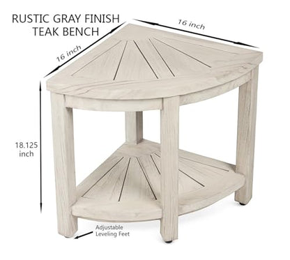 TeakCraft Gray Teak Shower Bench Seat for Bathroom - Waterproof Shower Stool - Fully Assembled, Rustic Gray Finish, The Cosima