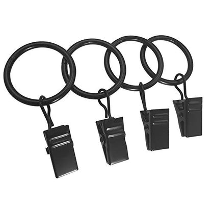 100 Pack Metal Curtain Rings with Clips, Drapery Clips with Rings, Drapes Rings 1 inch Inner Diameter, Fits Diameter 5/8 inch Curtain Rods, Black - color: Black, size: 1" I D 100 Pack