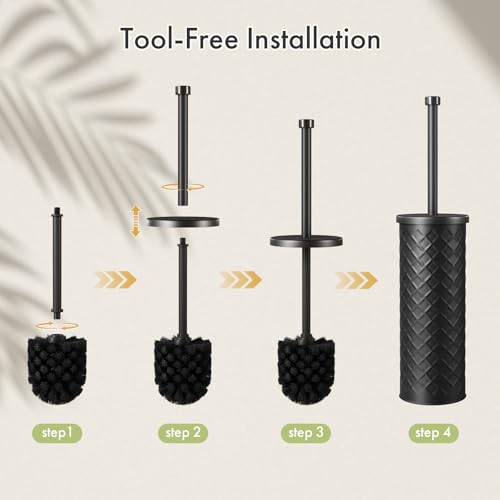 Toilet Bowl Brush and Holder Set 3 Pack with 6 Extra Brush Heads (Black) | Extra Long Handle with Splash Guard Cover, Tool-Free Installation, Bathroom Space-Saving, Cleaner Sets for Apartments, RV - color: Black