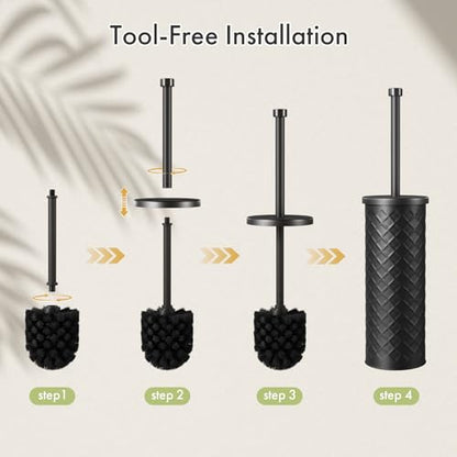Toilet Bowl Brush and Holder Set 3 Pack with 6 Extra Brush Heads (Black) | Extra Long Handle with Splash Guard Cover, Tool-Free Installation, Bathroom Space-Saving, Cleaner Sets for Apartments, RV - color: Black